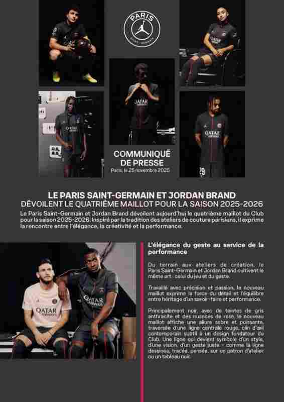 巴黎公布本賽季第四款球衣:黑色主調(diào),搭配炭灰色和玫瑰色漸變